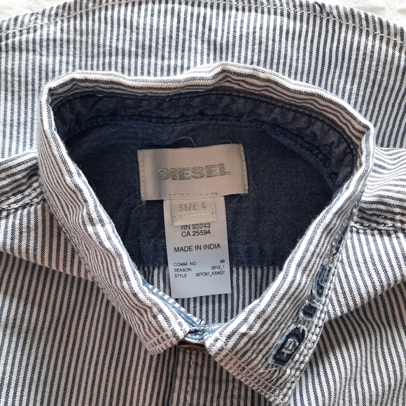 DIESEL Boys' Button Down, Size 4, Navy & White Stripe - Picture 5 of 6